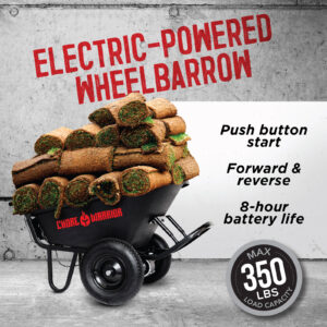 Chore Warrior Electric Powered Wheelbarrow carrying rolls of sod