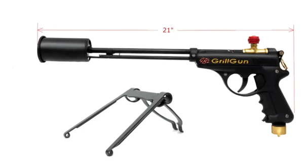 Side profile of GrillBlazer GrillGun torch with visible 21-inch measurement – high-powered propane torch for grilling and searing