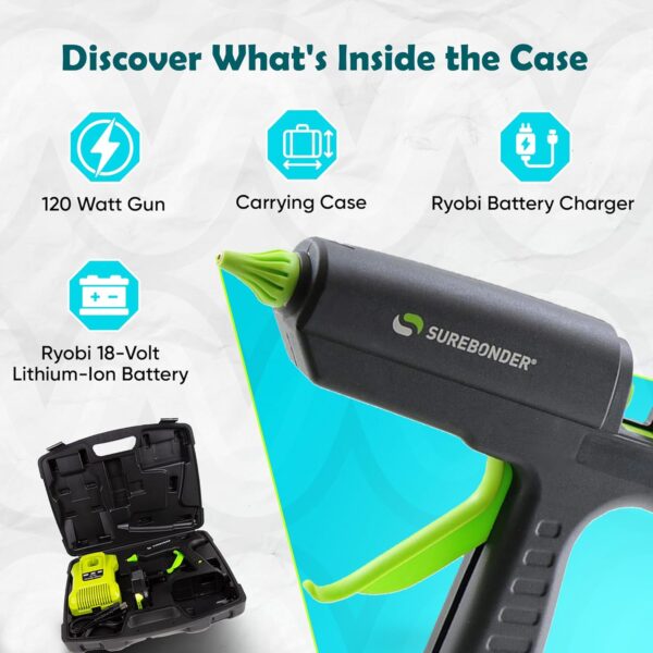 SpliSeal 120W Cordless Glue Gun with ergonomic grip and precision nozzle, featuring a sleek design on a white background.