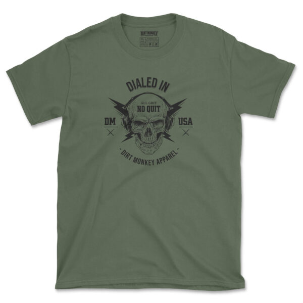 Dialed in black on military green