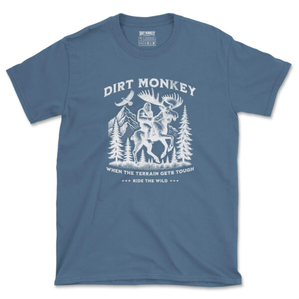 Dirt monkey ride the wild white on indigo blue