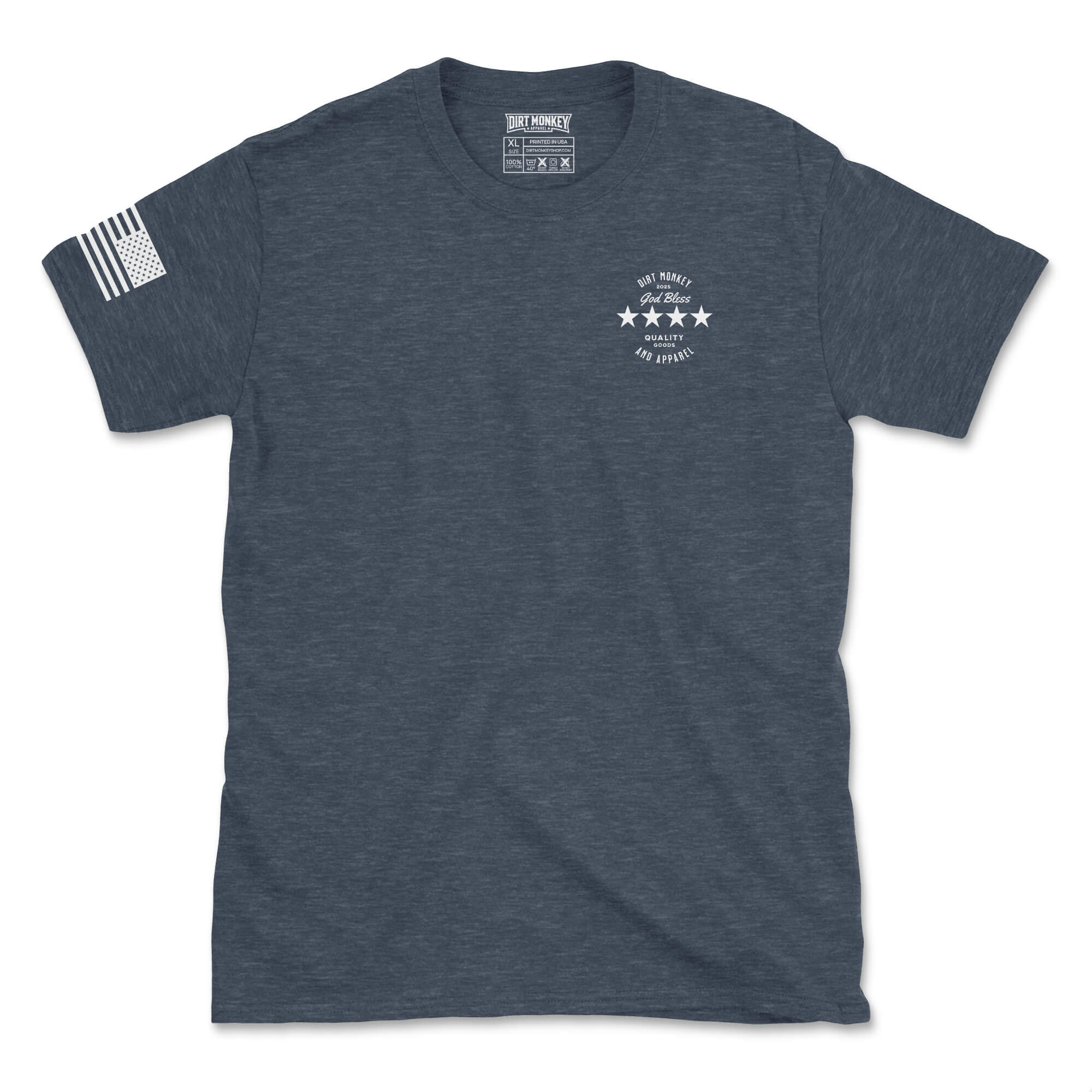 Dirt monkey god bless tee front heather navy
