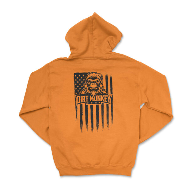 Dirt monkey american grit hoodie safety orange back