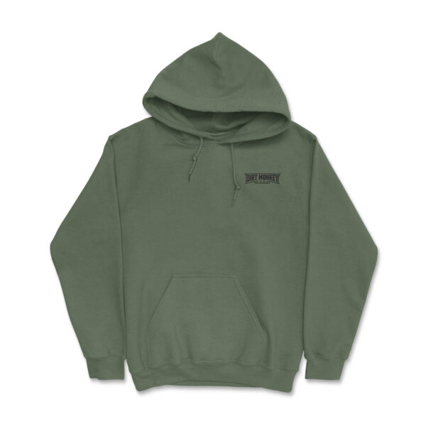 Dirt monkey minimalistic hoodie military green front